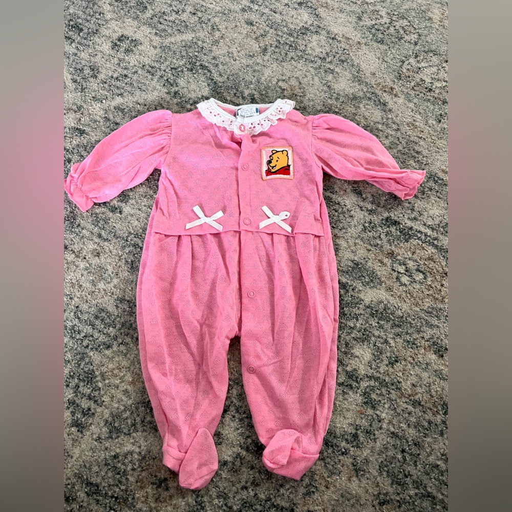 Pink Winnie the Pooh vintage newborn Lace Collar One-Piece for Kids
